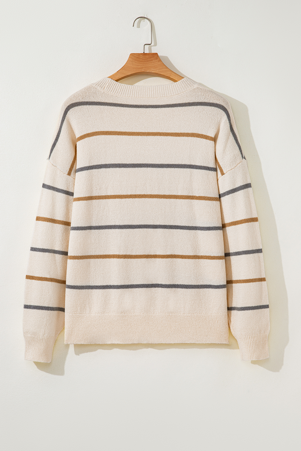 Multicolour Striped Buttoned Front V Neck Drop Shoulder Cardigan Sweater