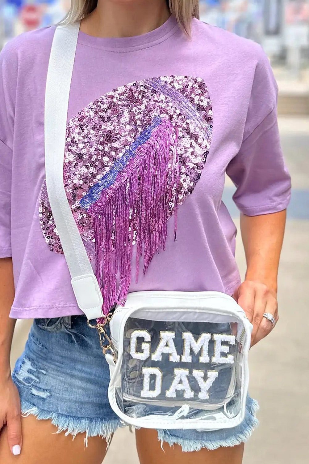 Black GAME DAY Rugby Football Clear Shoulder Bag