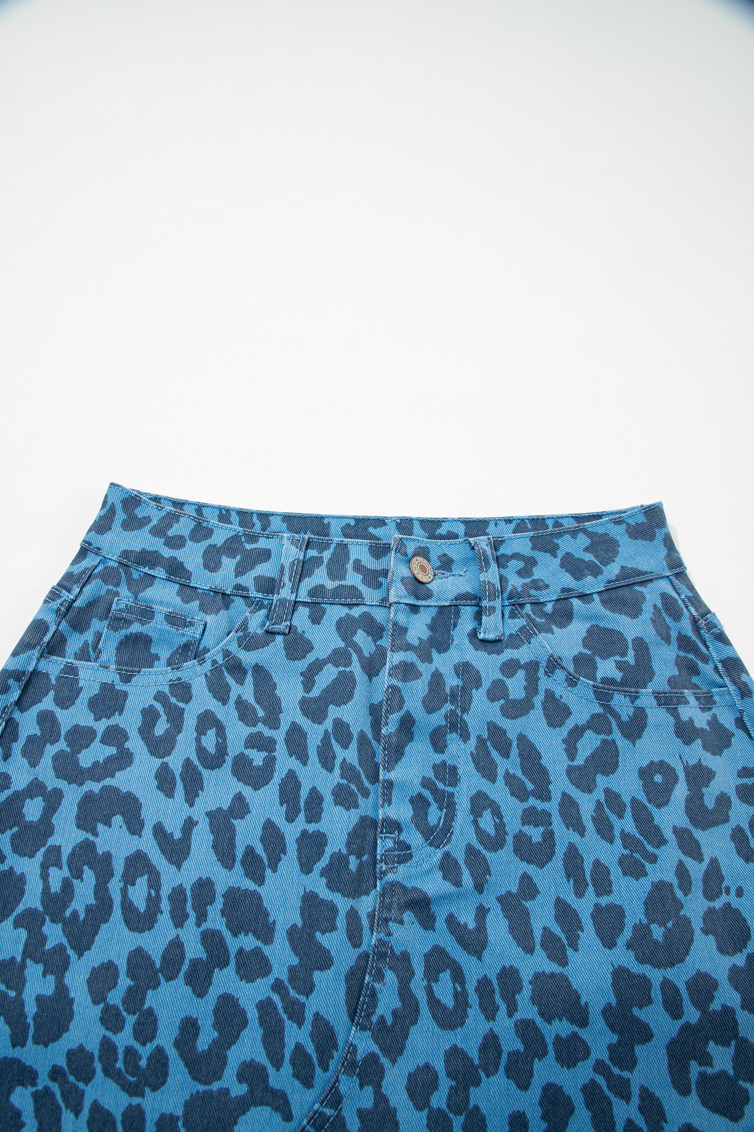 Brown Leopard Denim Frayed Split Denim Midi Skirt