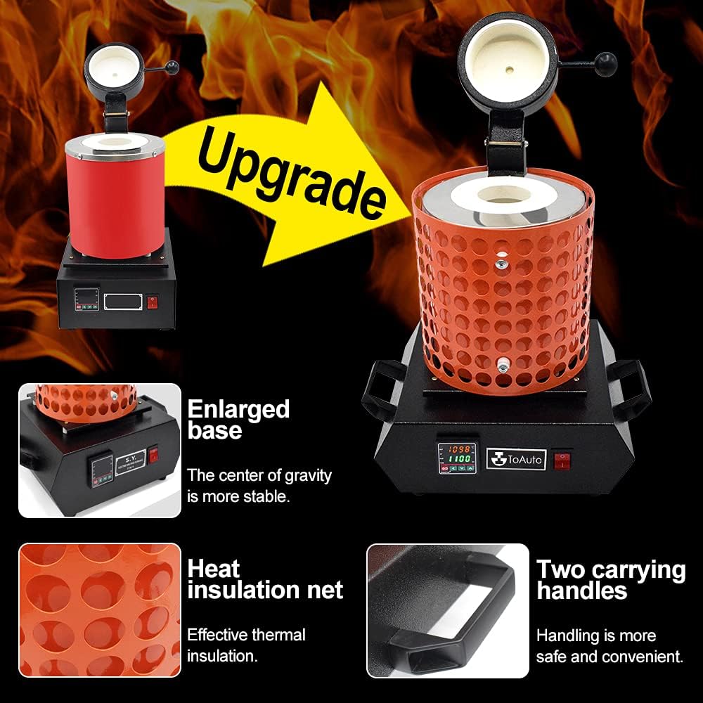 TOAUTO Gold Melting Furnace TGF3000-V1.1, 1+3KG, 1400W, 2100°F