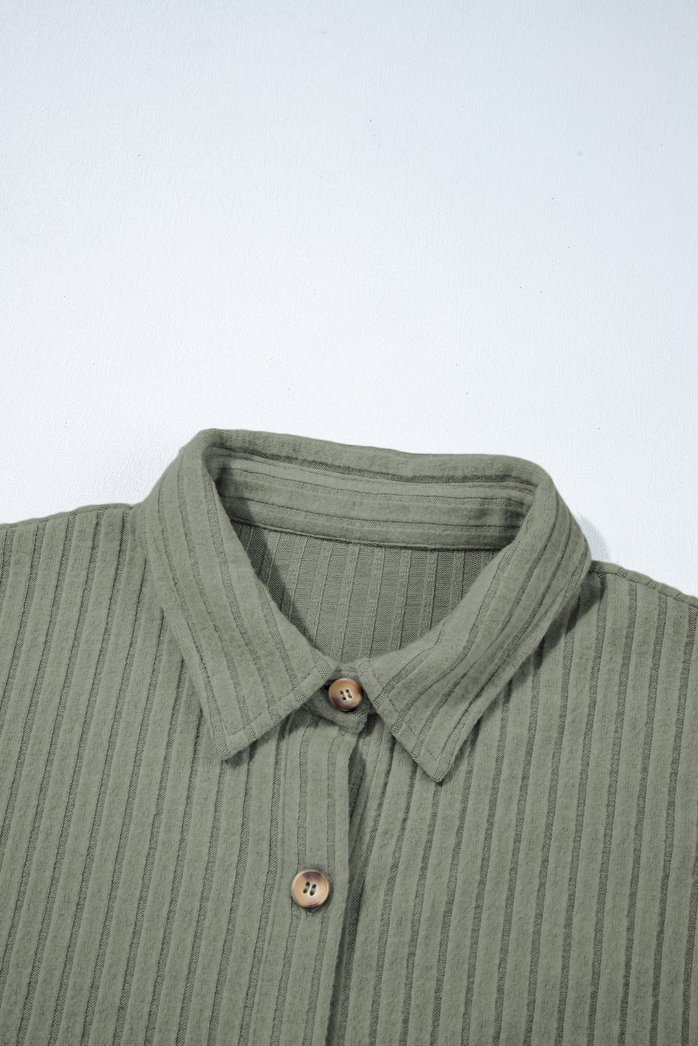 Mist Green Thermal Ribbed Texture Drop Shoulder Button Up Shacket