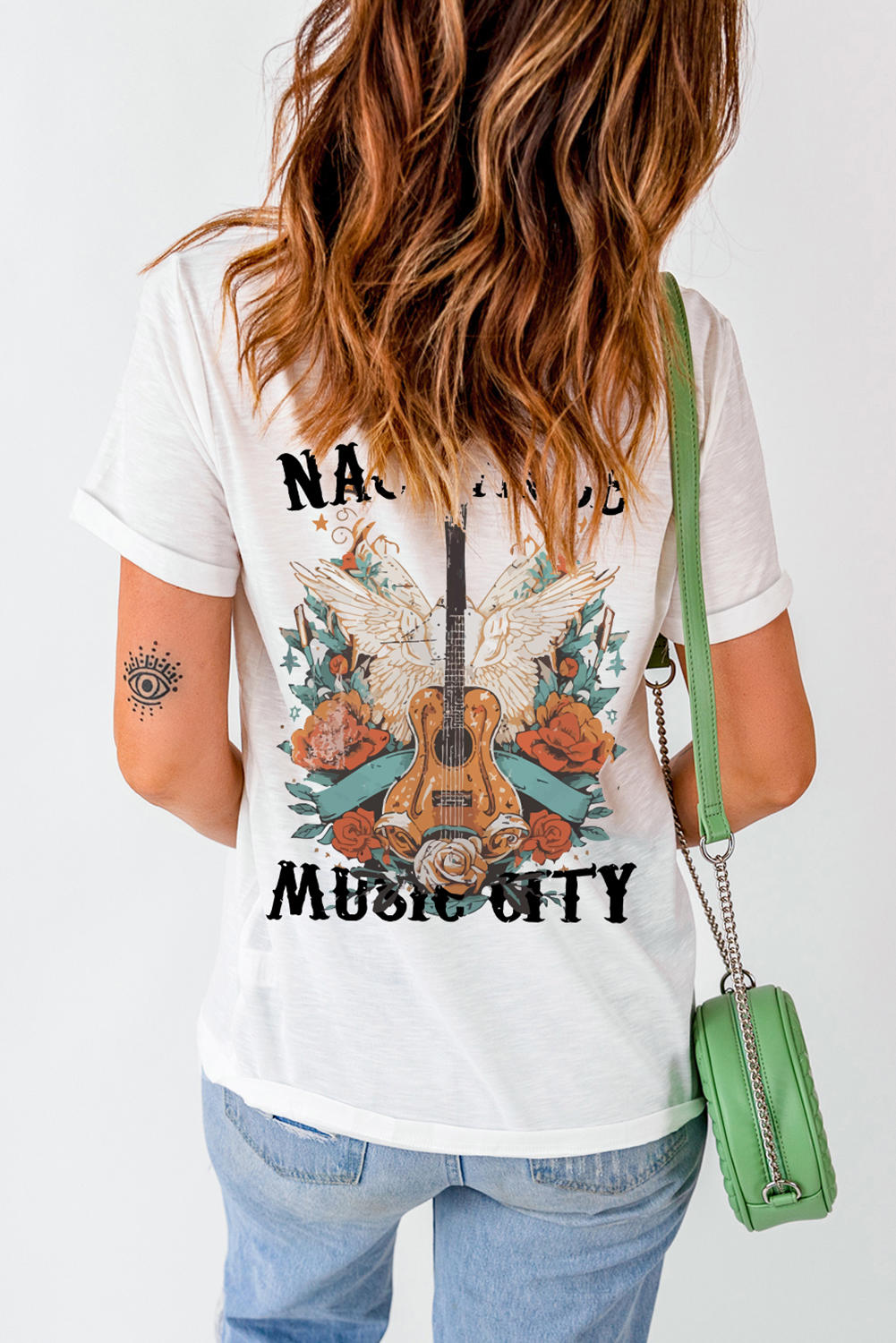 White NASHVILLE MUSIC CITY Guitar Wings Graphic Tee