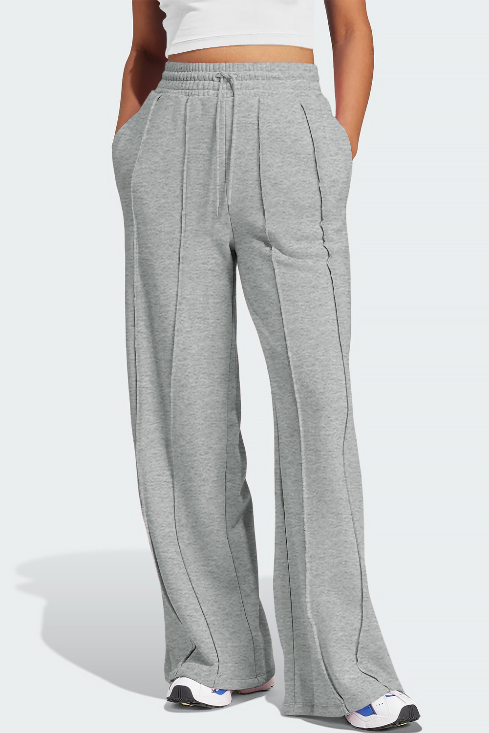Black Seamed Drawstring High Waist Wide Leg Sweatpants