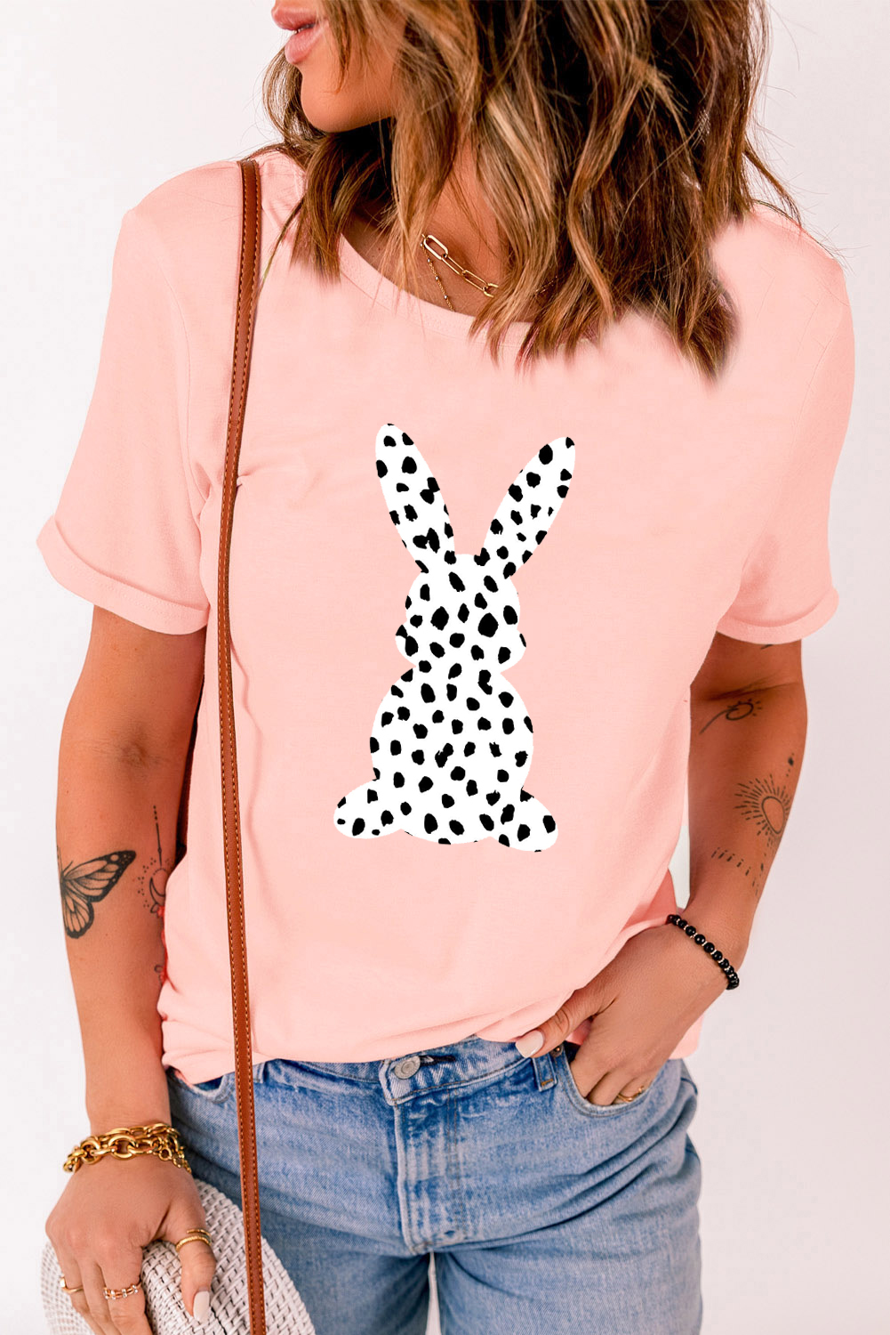 White Easter Egg Bow Bunny Ear Printed T Shirt