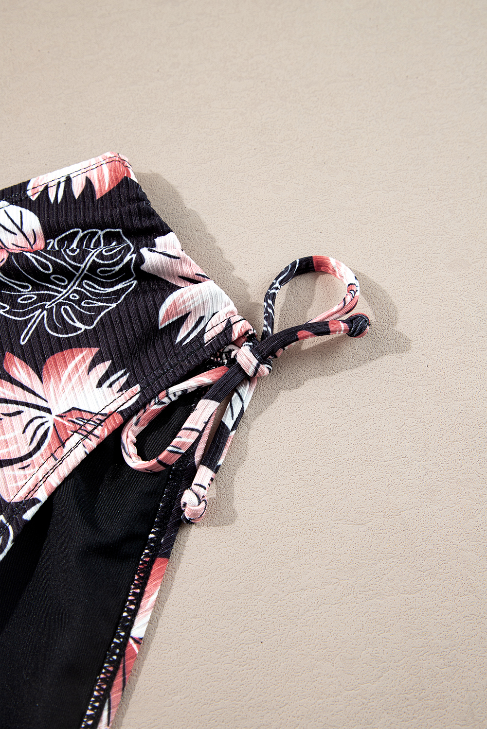 Black Ribbed Knit High Waist 2pcs Bikini Swimsuit