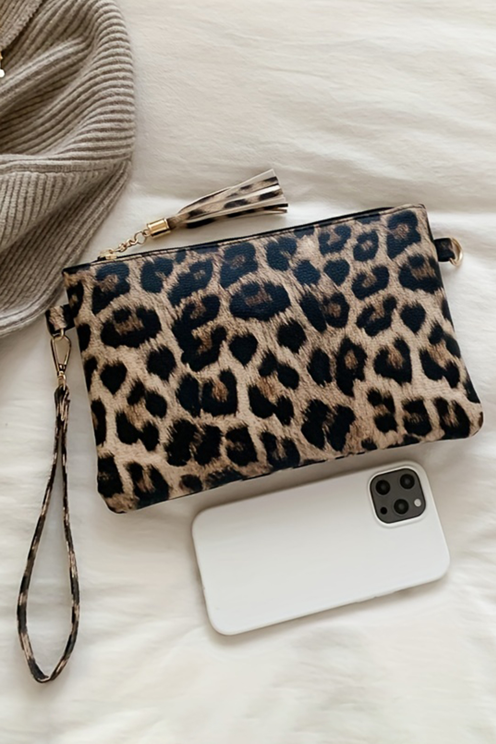 Chestnut Leopard/Cow Print Wrist Strap Zipped Wallet