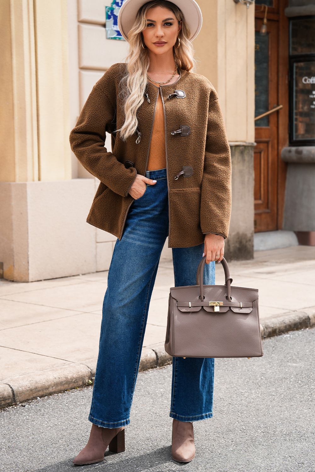Apricot Toggle Button Teddy Coat