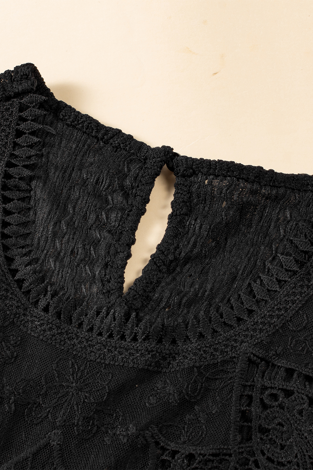 Apricot Guipure Lace Crochet Keyhole Back Tank Top