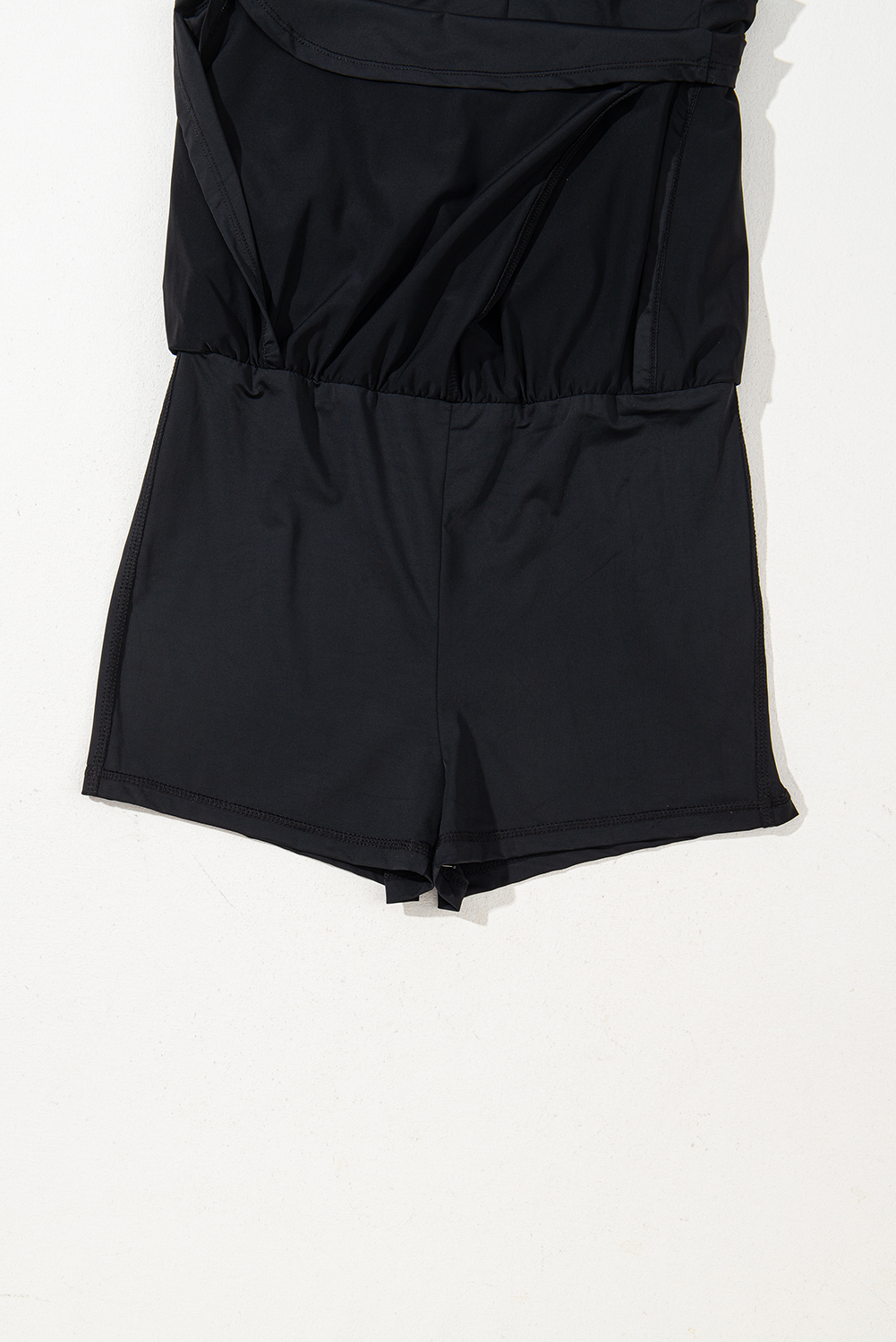 Black Plain Sleeveless Loop Drawstring Cinched Waist Romper