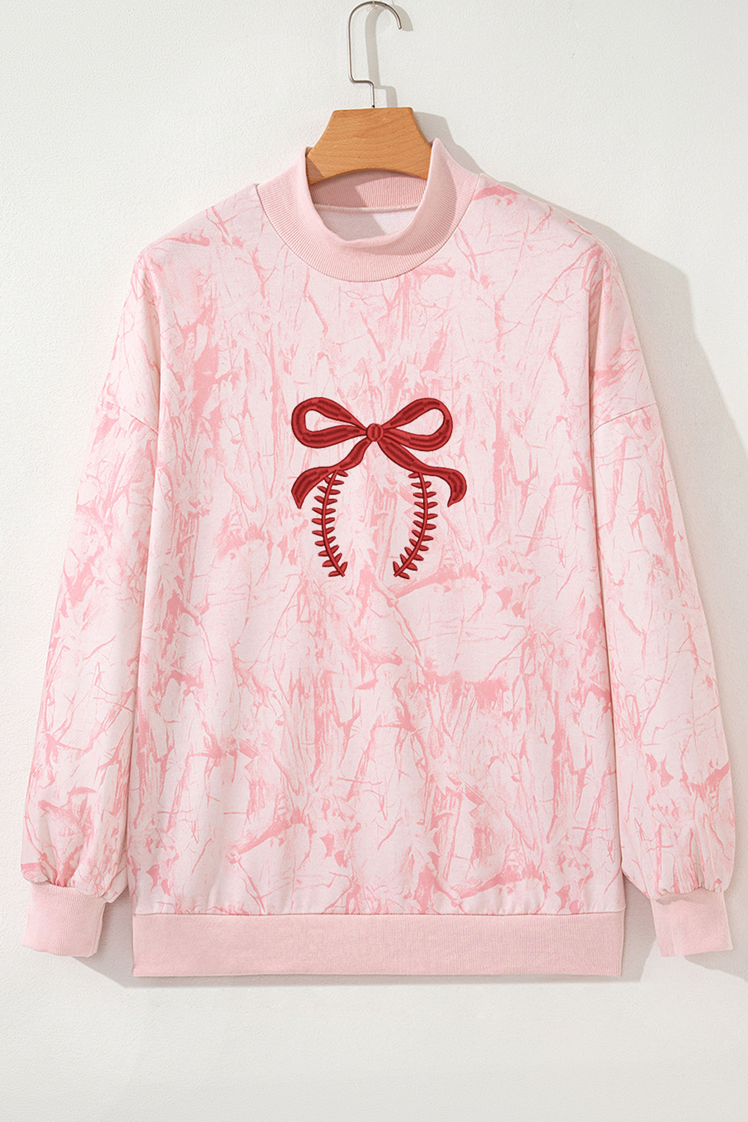 Pink Tie Dye Camo Sequin Love Heart Patched Mock Neck Sweatshirt