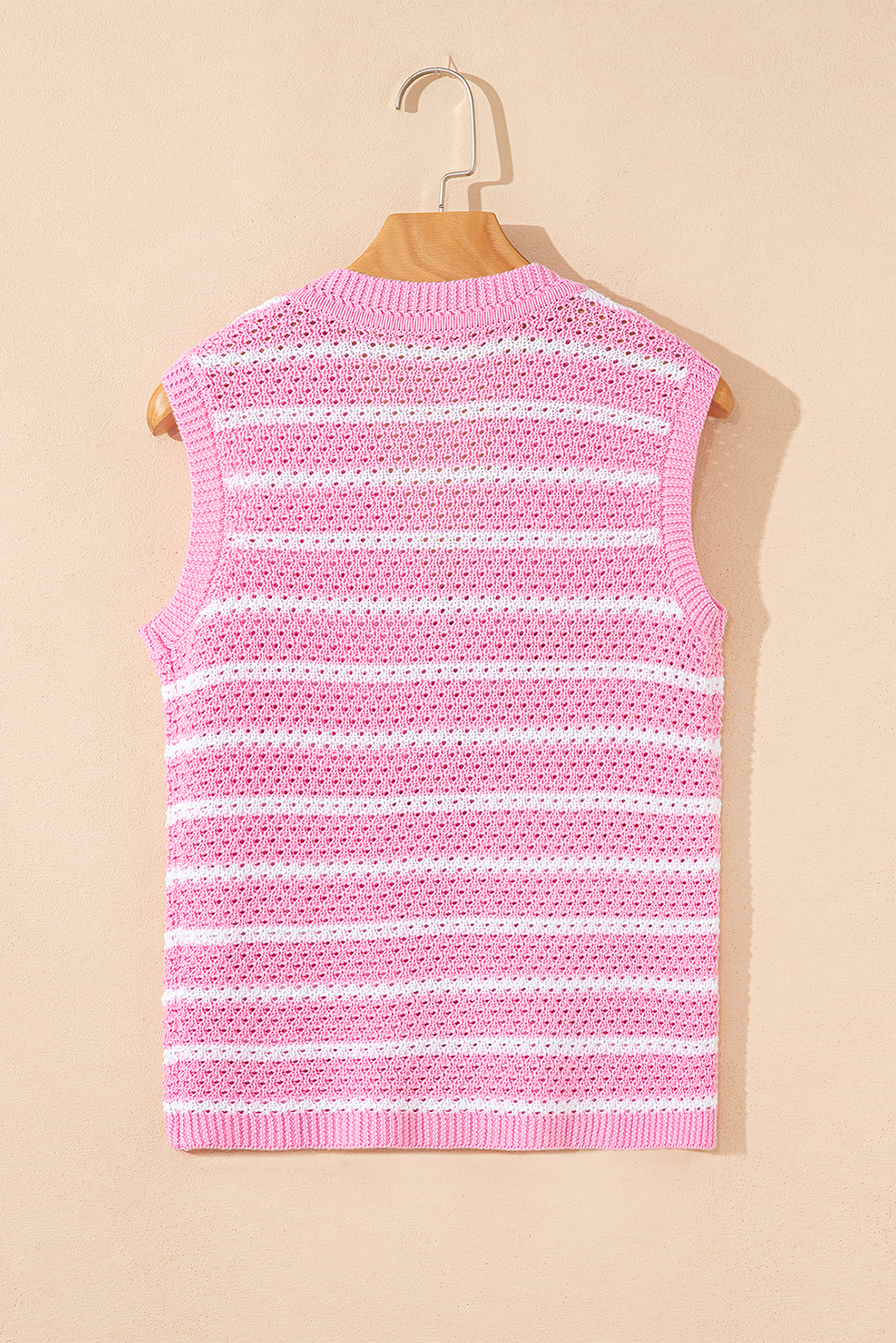 Sky Blue Stripe V Neck Gold Buttons Elegant Sweater Vest