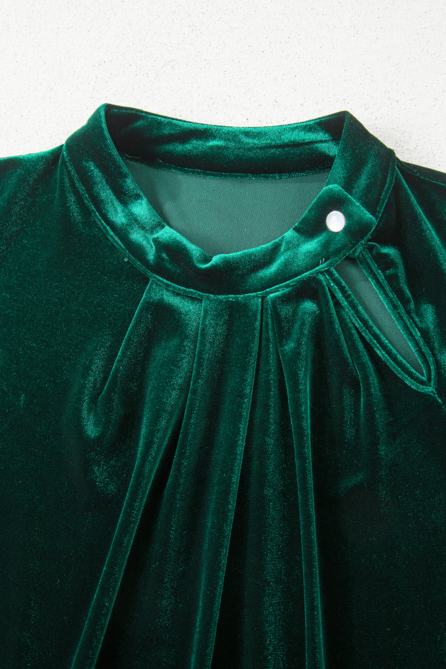 Red Dahlia Asymmetric Button Keyhole Neck Long Sleeve Velvet Blouse