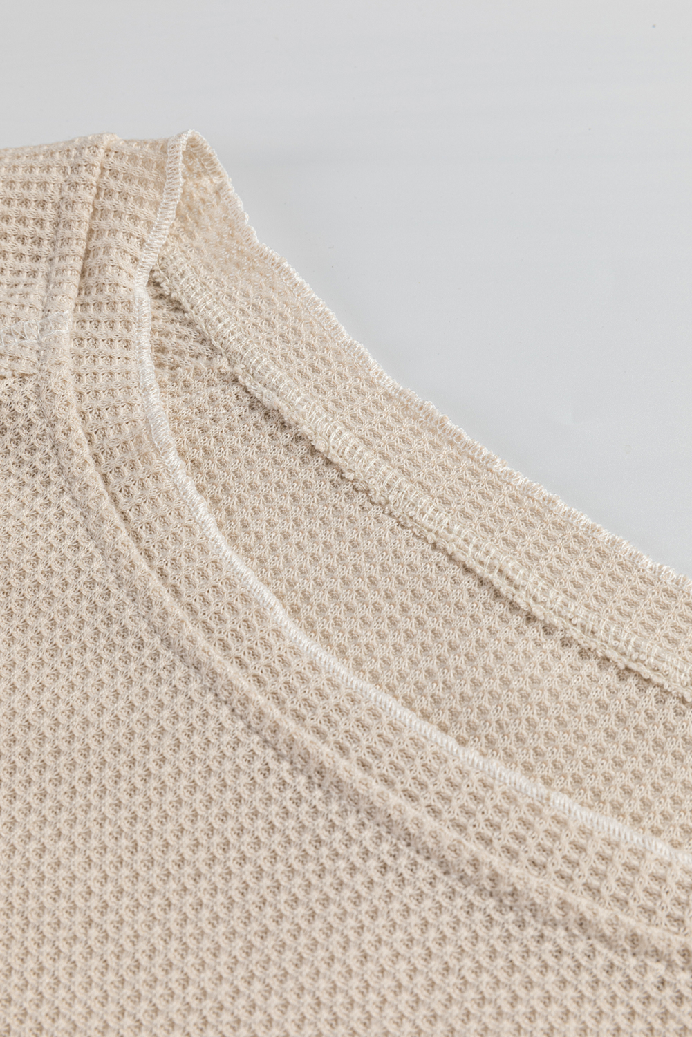 Smoke Gray Textured Round Neck Long Sleeve Top