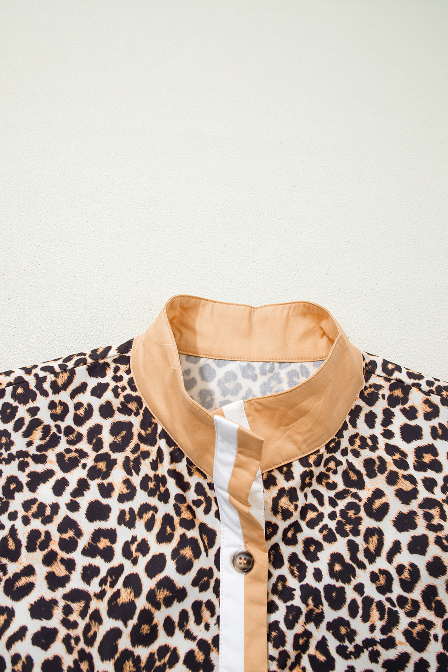 Multicolour Button Striped Collar Leopard Print Long Sleeve Flared Dress