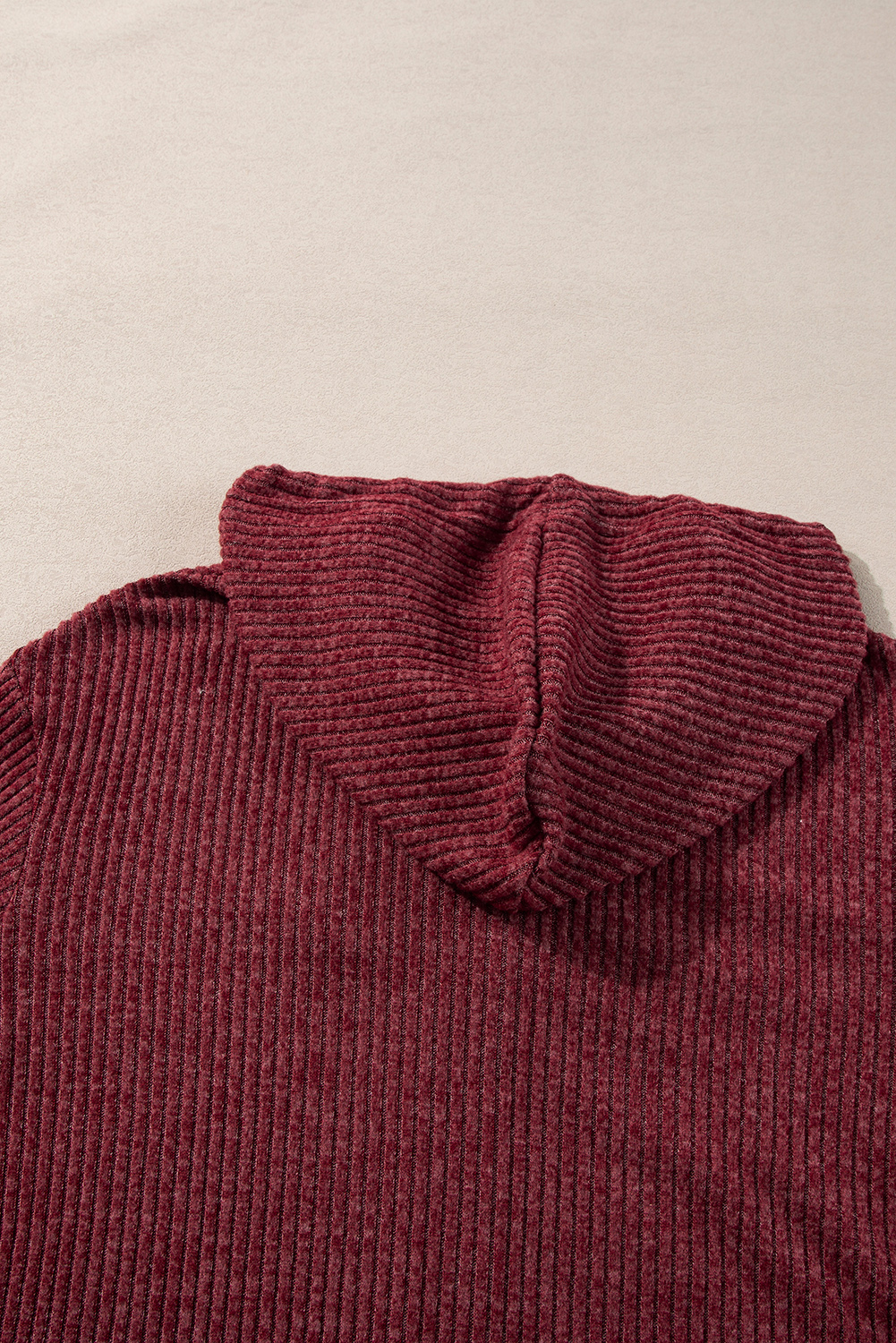 Dark Grey Ribbed Zip Up Front Drawstring Hoodie