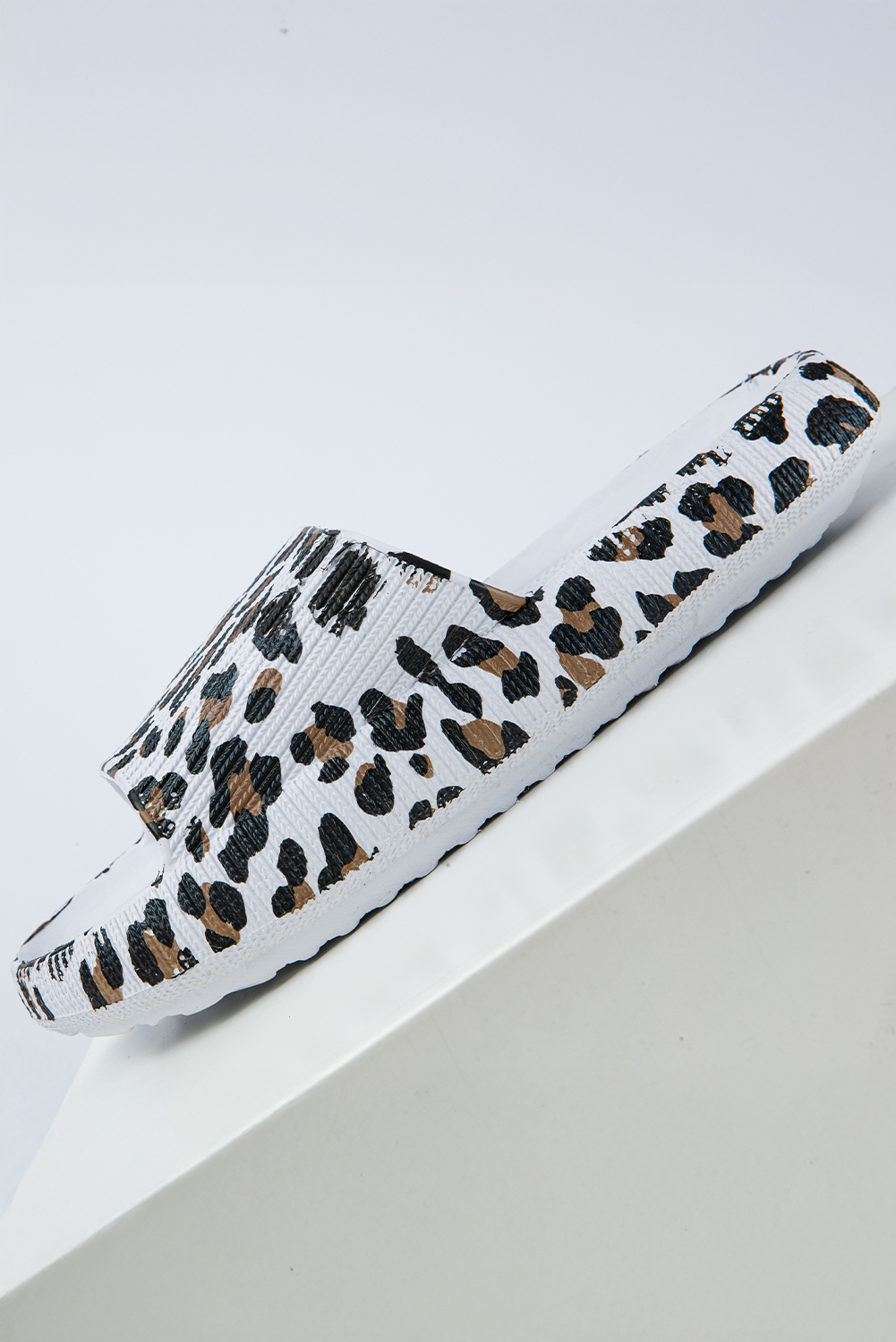 White Leopard Print Thick Sole Slip On Slippers