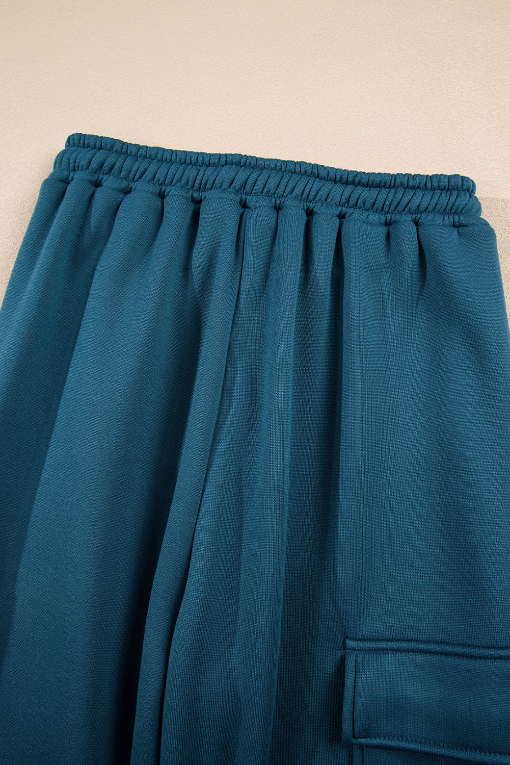 Peacock Blue Cozy Hooded Sweatshirt Drawstring Elastic Waistband Cargo Pant Set