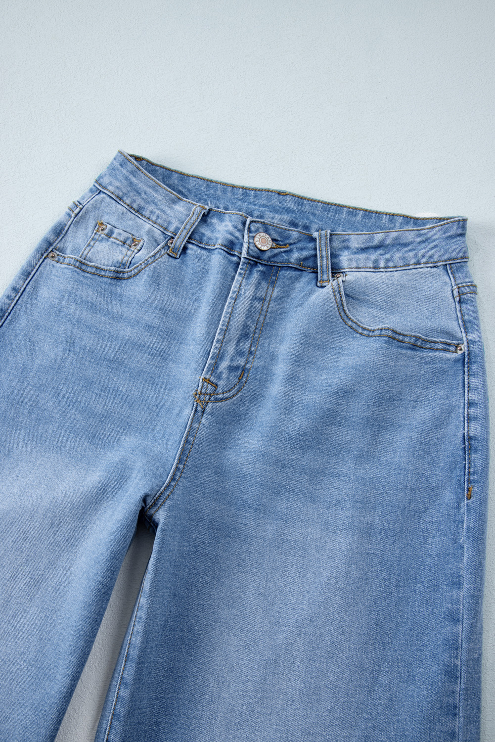 Gray Raw Hem Straight Leg Loose High Waist Jeans