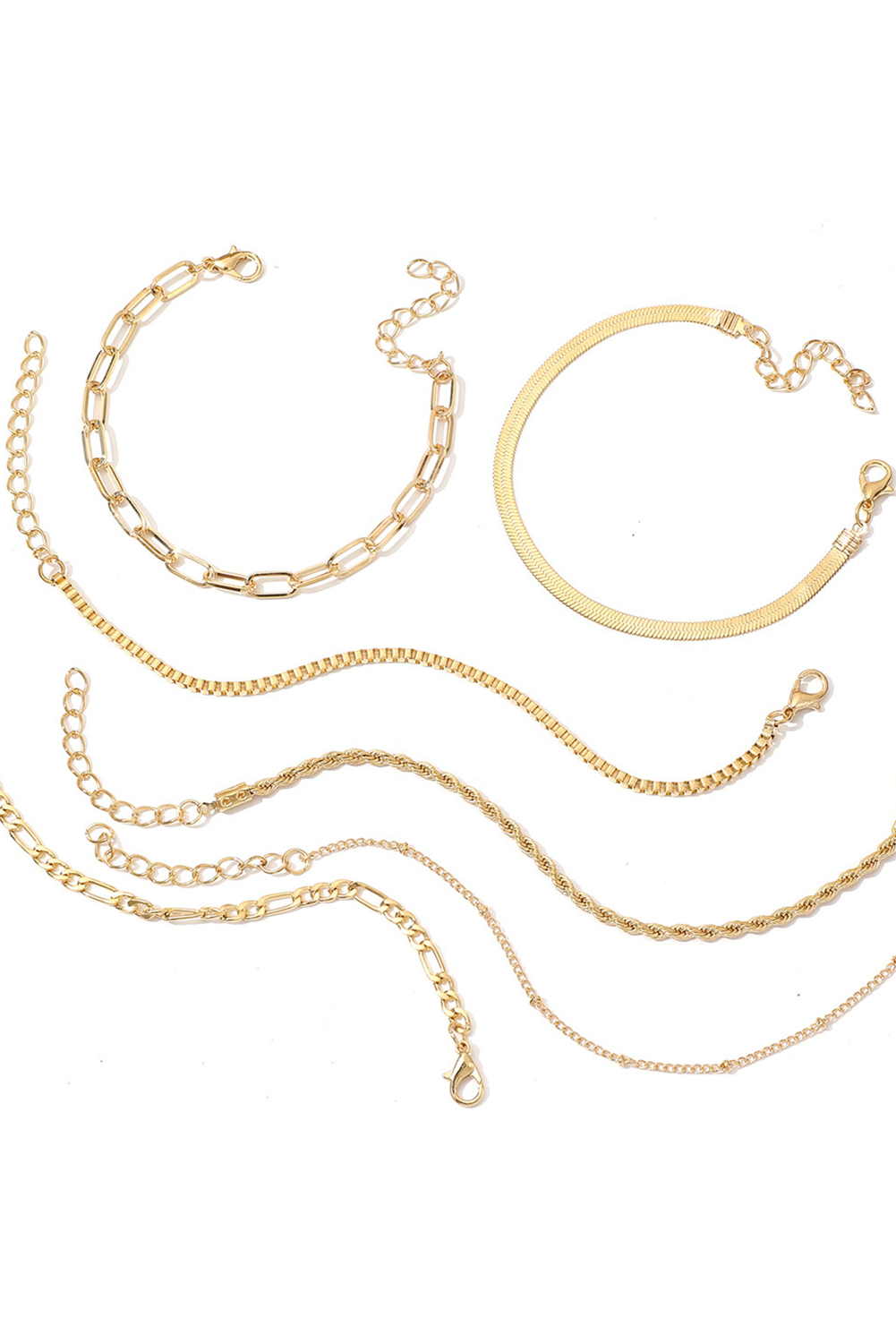 Gold Multi Layered Plated Adjustable Chain Bracelet Set