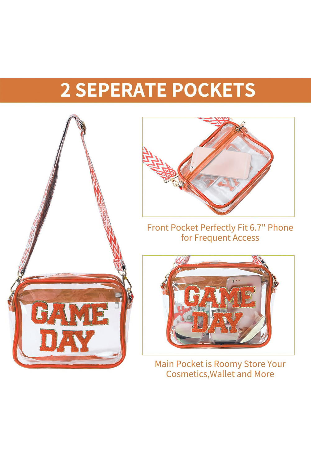 Black GAME DAY Rugby Football Clear Shoulder Bag