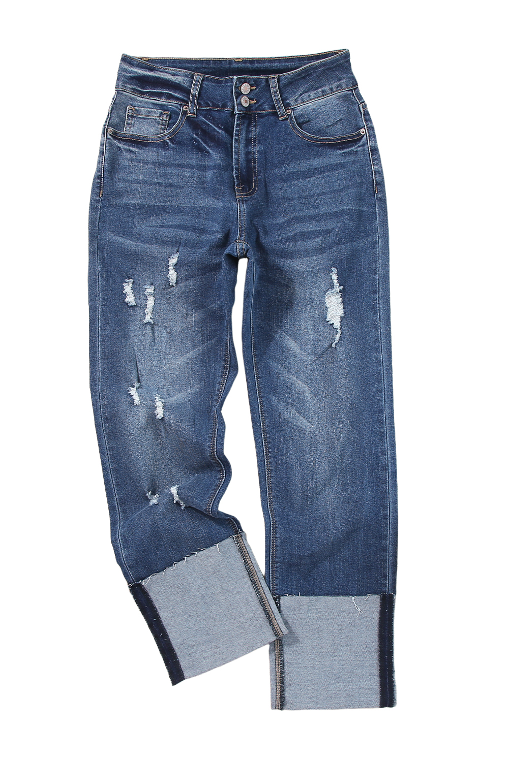 High Waist Distressed Straight Leg Jeans