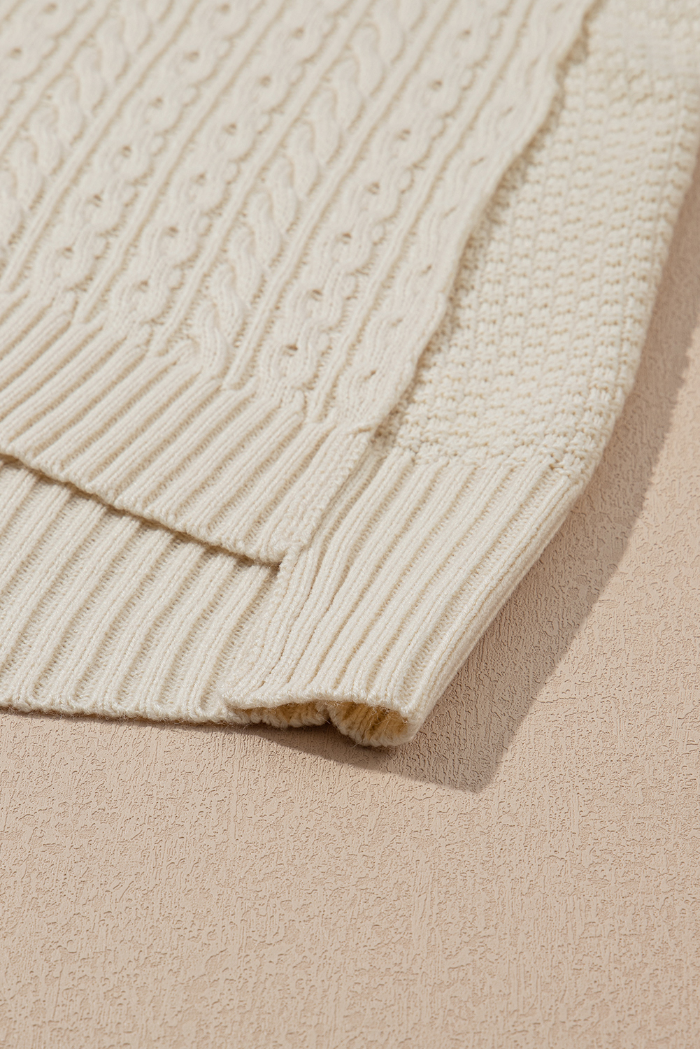 White Cable Knit Texture Uneven Hem Hooded Chic Cardigan