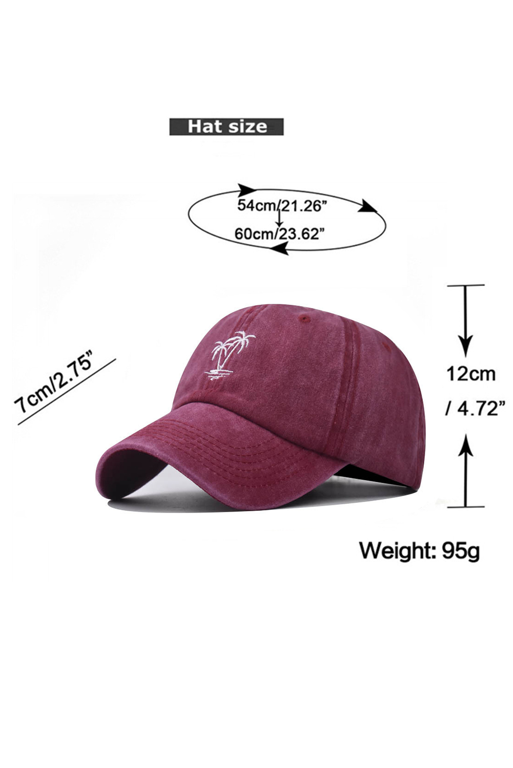 Wild Ginger  Coconut Tree Embroidered Mineral Wash Adjustable Baseball Cap