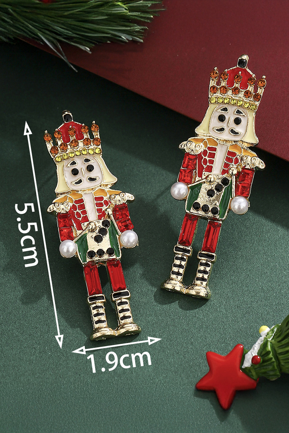 Pink Christmas Nutcracker Doll Alloy Gem Holiday Earrings