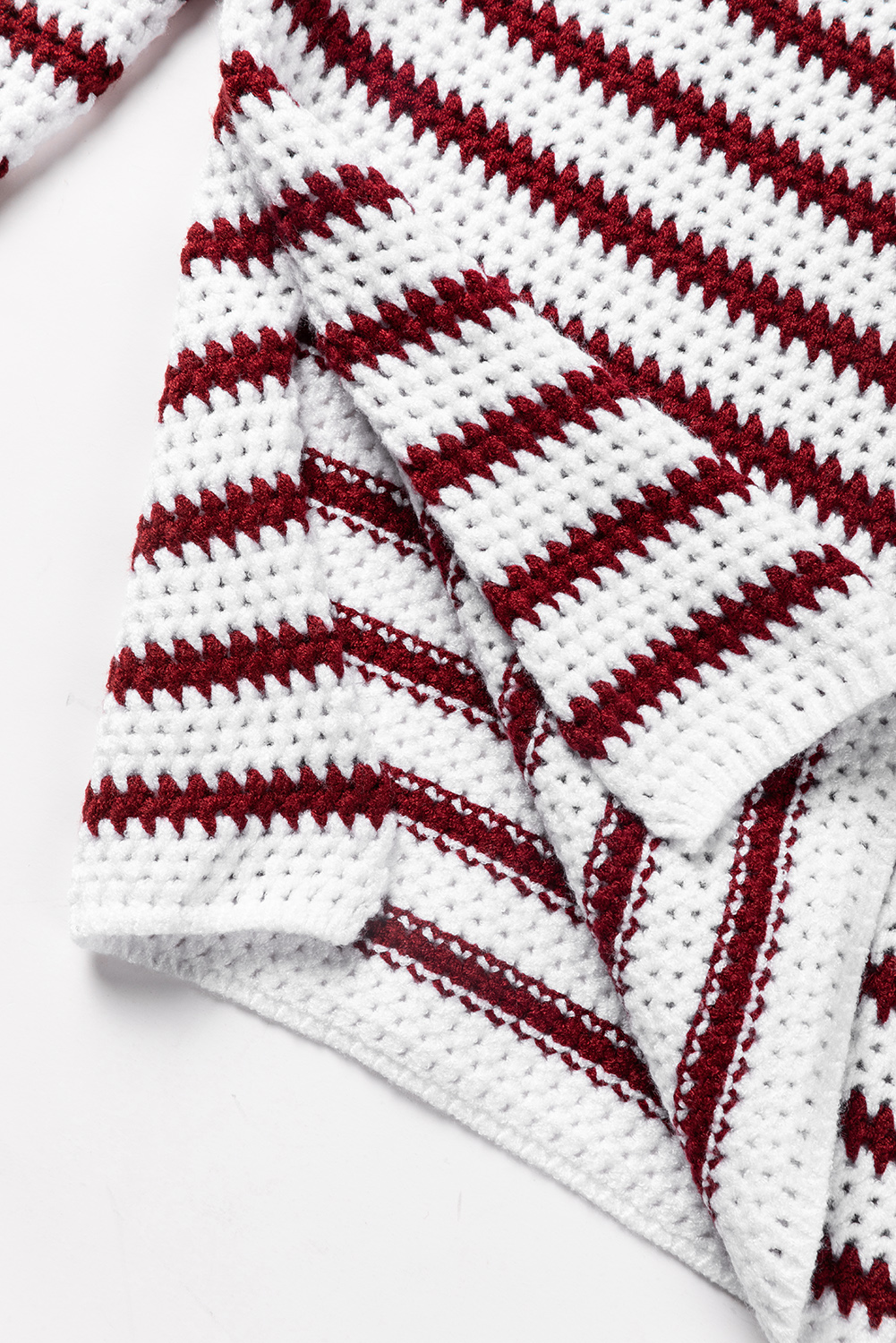 Fiery Red Striped Knit Split Hem Baggy Sweater