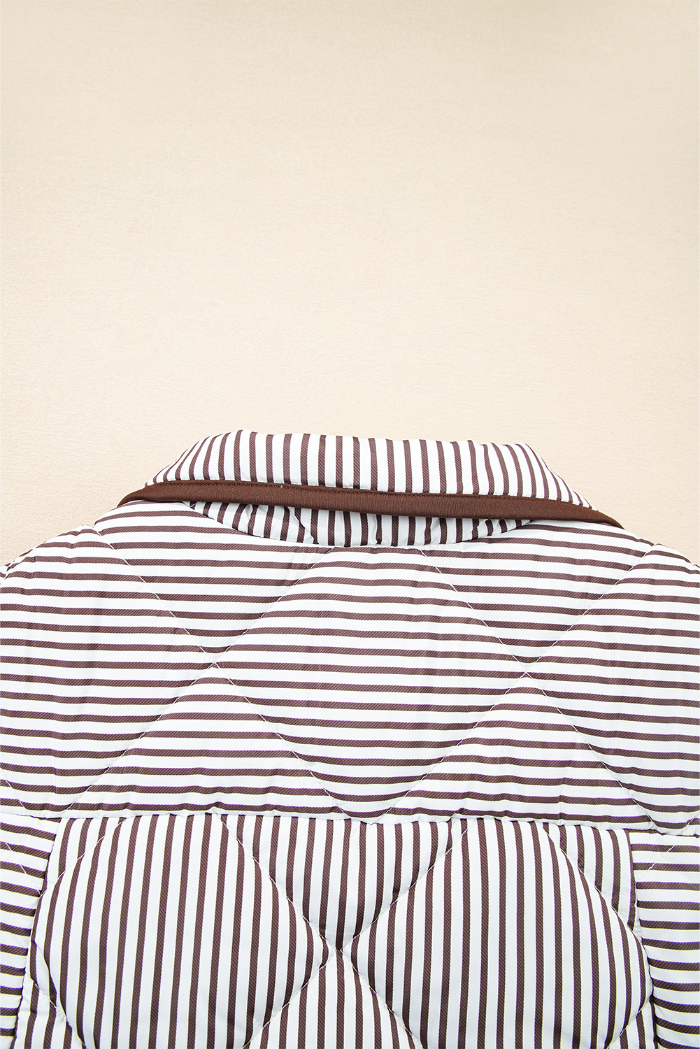 Black Stripe Contrast Trim Snap Button Collared Winter Vest