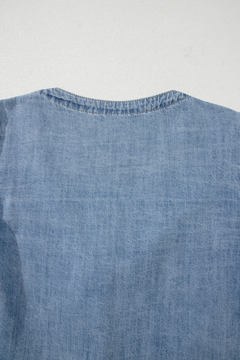 Dusk Blue Tied Front Long Puff Sleeve Denim Top