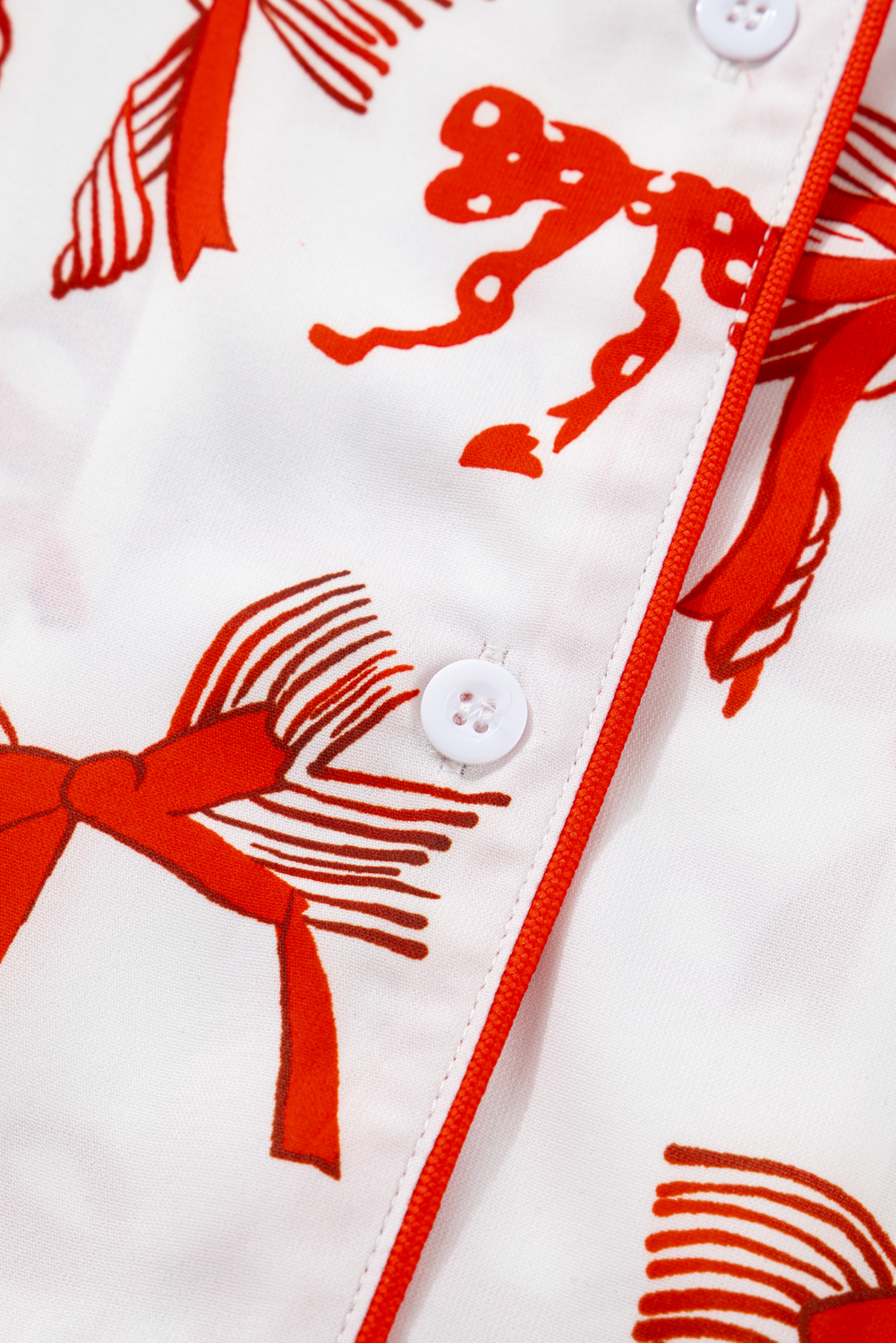 Red Christmas Bow Print Long 2pcs Pajama Set