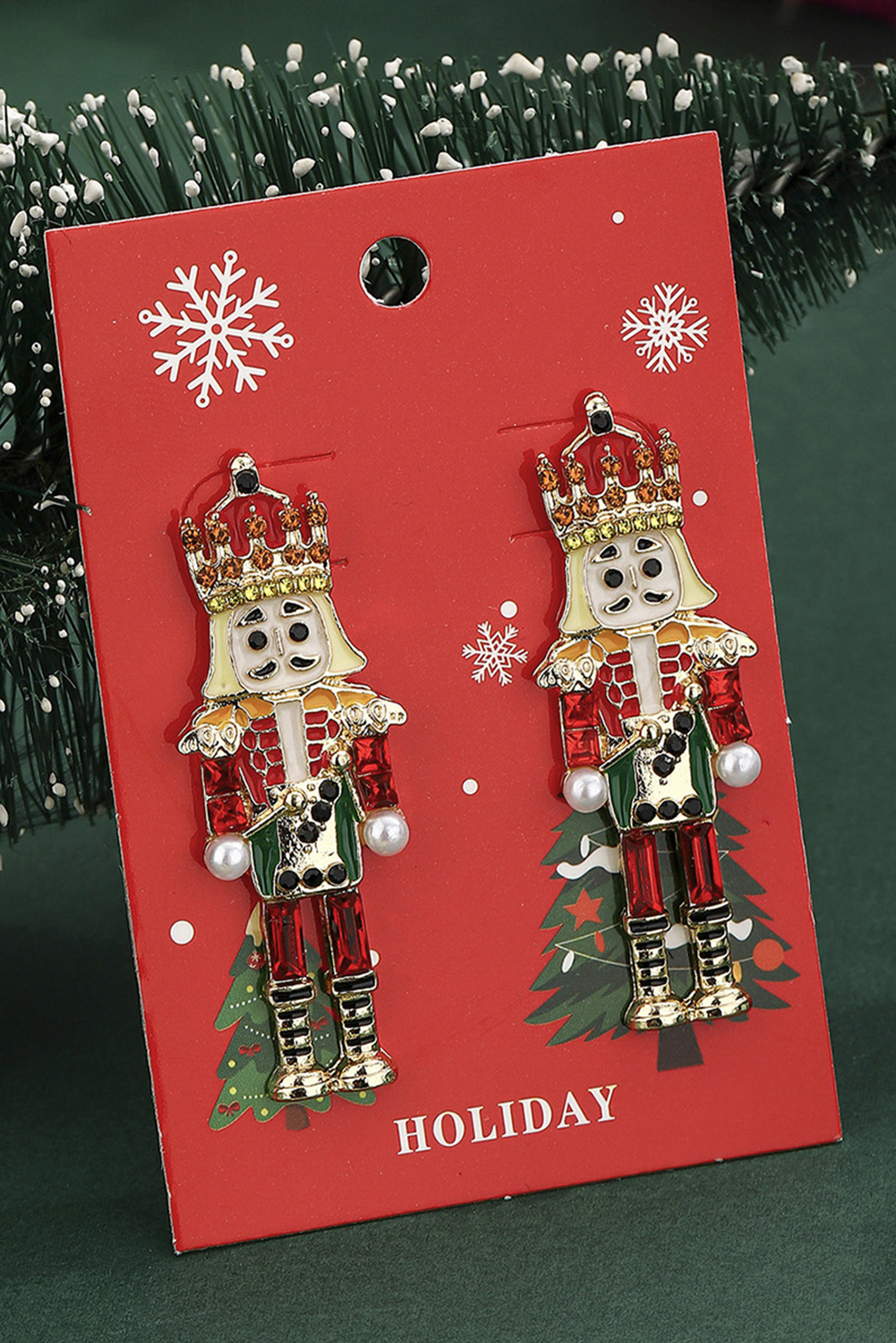 Pink Christmas Nutcracker Doll Alloy Gem Holiday Earrings