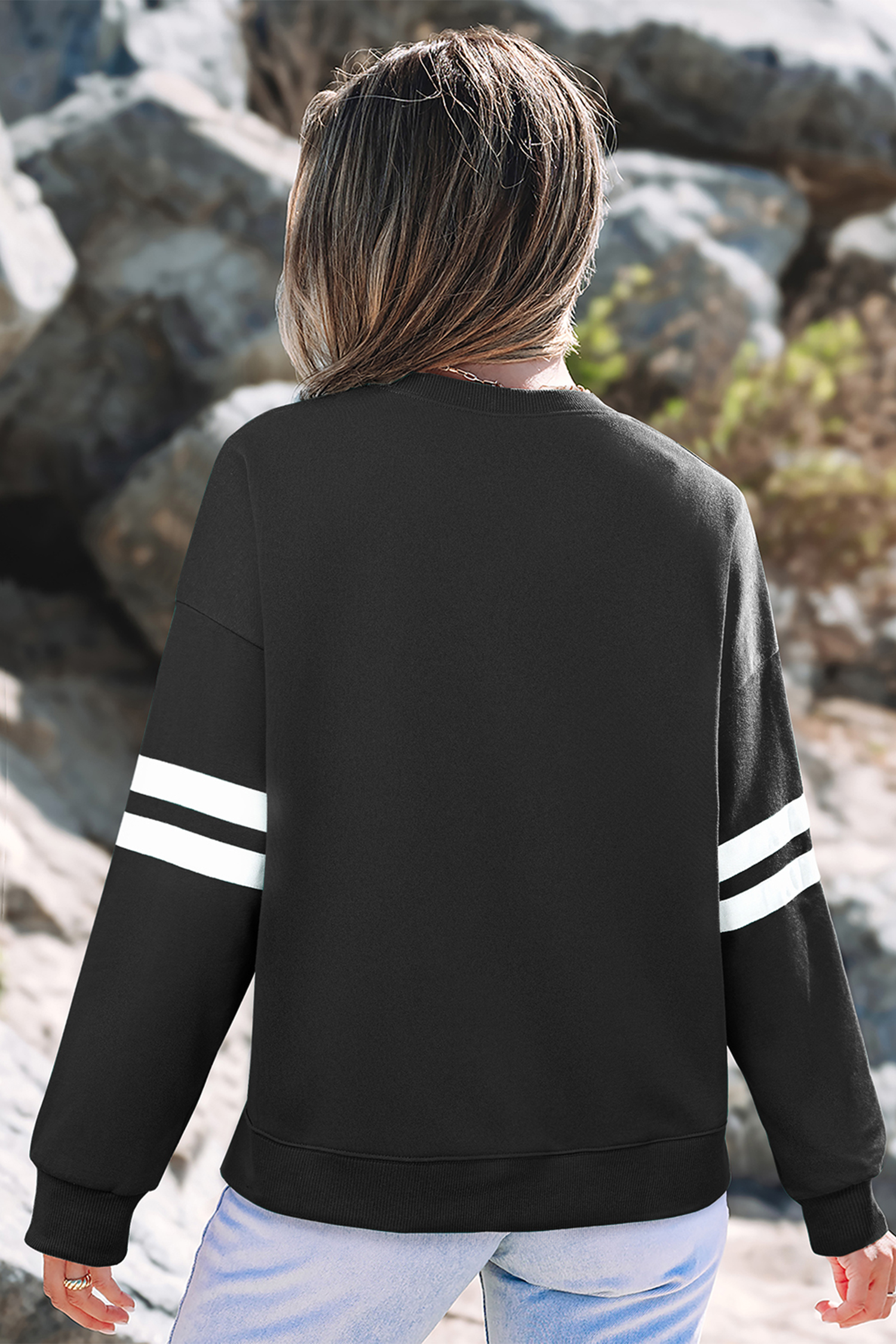 Black Sequin Mardi Crown Dropped Shoulder Varsity Sweatshirt