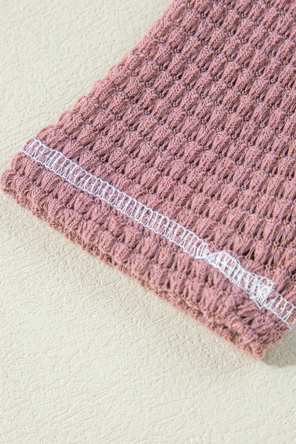 Pink Waffle Knit V Neck Long Sleeve Babydoll Top