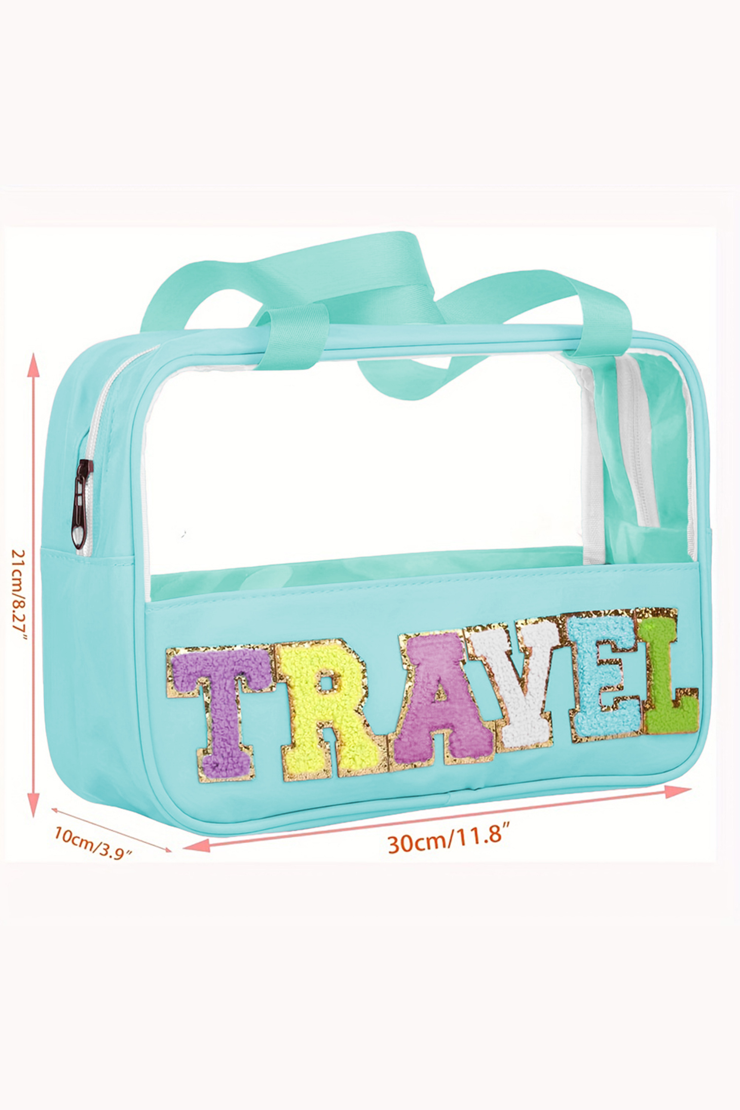 Light Pink TRAVEL Chenille Letter Clear PVC Makeup Bag