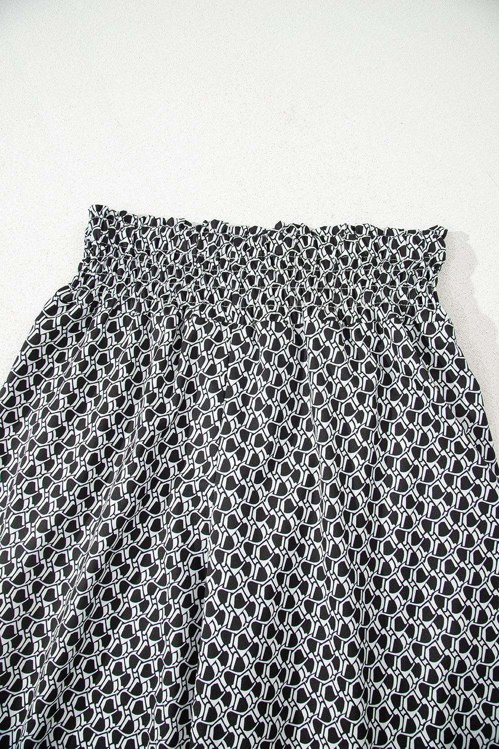 Black Bohemian Print Slit Wide Leg Smocked High Waist Pants