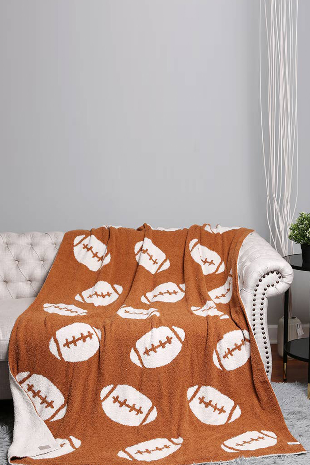 White Leopard & Rugby Football Print Flannel Blanket
