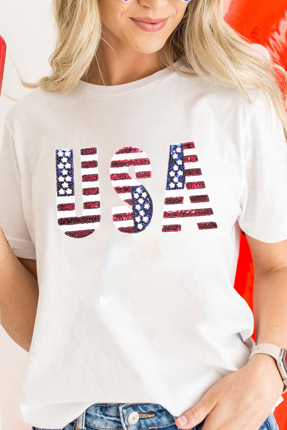 Gray Blooming USA Flag Print Casual T Shirt