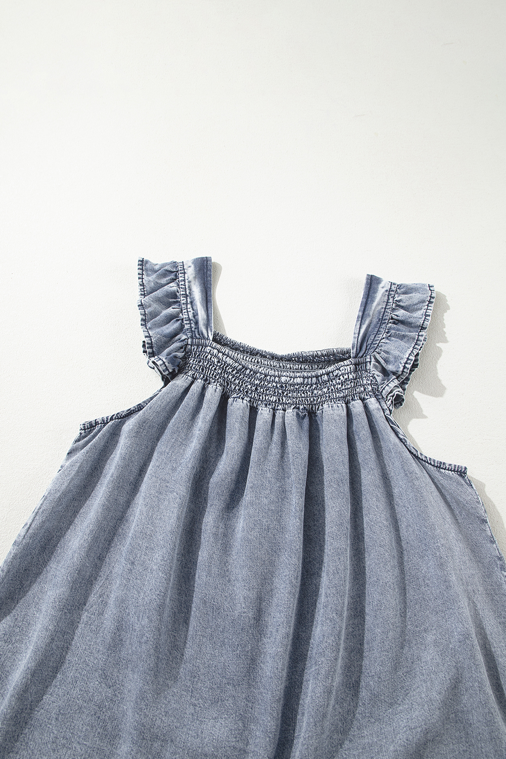 Ashleigh Blue Ruffled Shirred Neckline Sleeveless Denim Tank Top