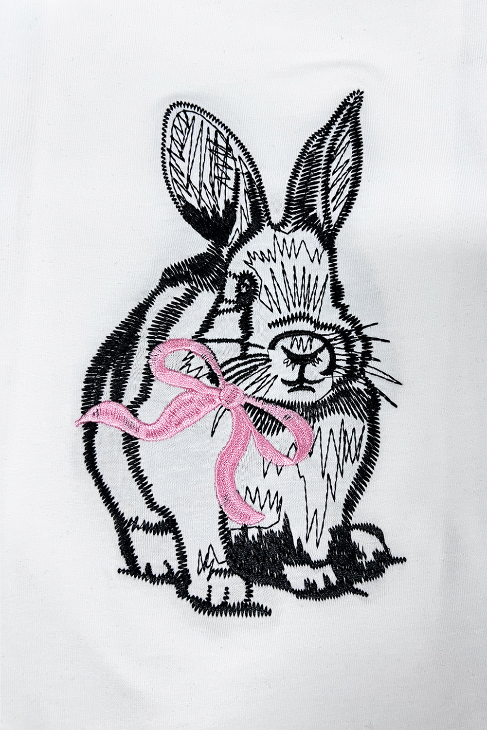 White Bunny Embroidered Bow Graphic Tee