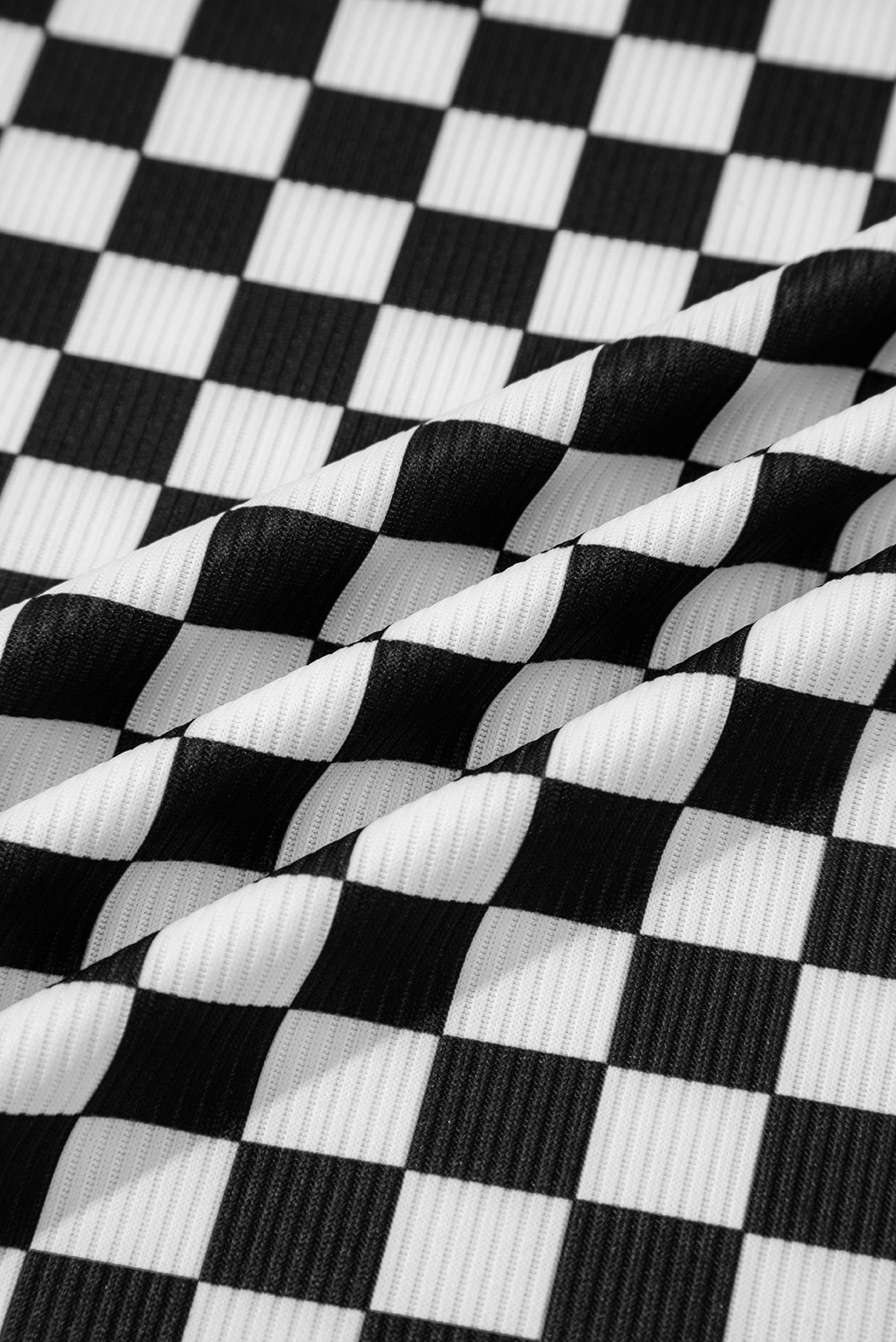 Pink Checkered Ribbed Slim Fit Crew Neck T Shirt