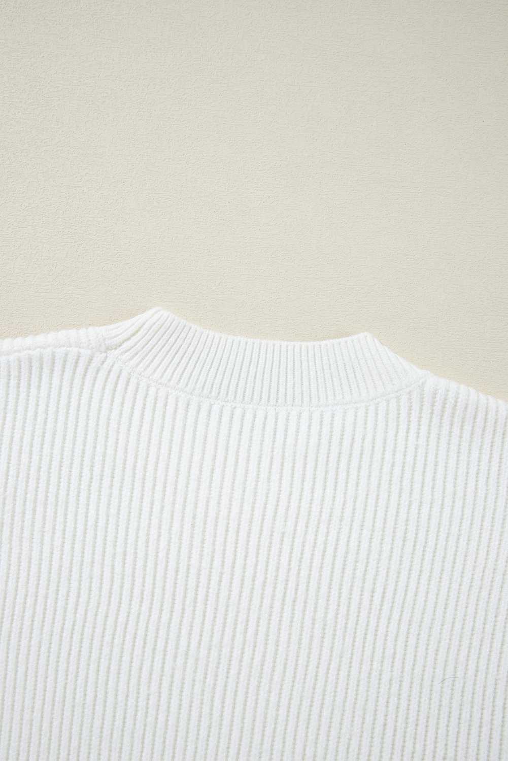 Beige Sequin Heart Shape Waffle Knit Round Neck Sweater