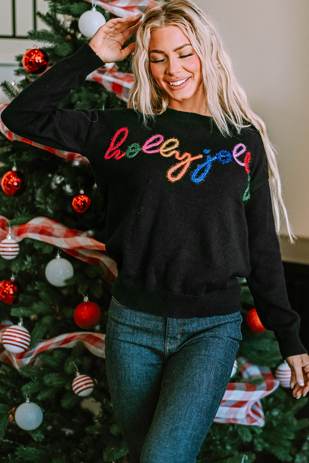 White Merry & Bright Round Neck Casual Sweater