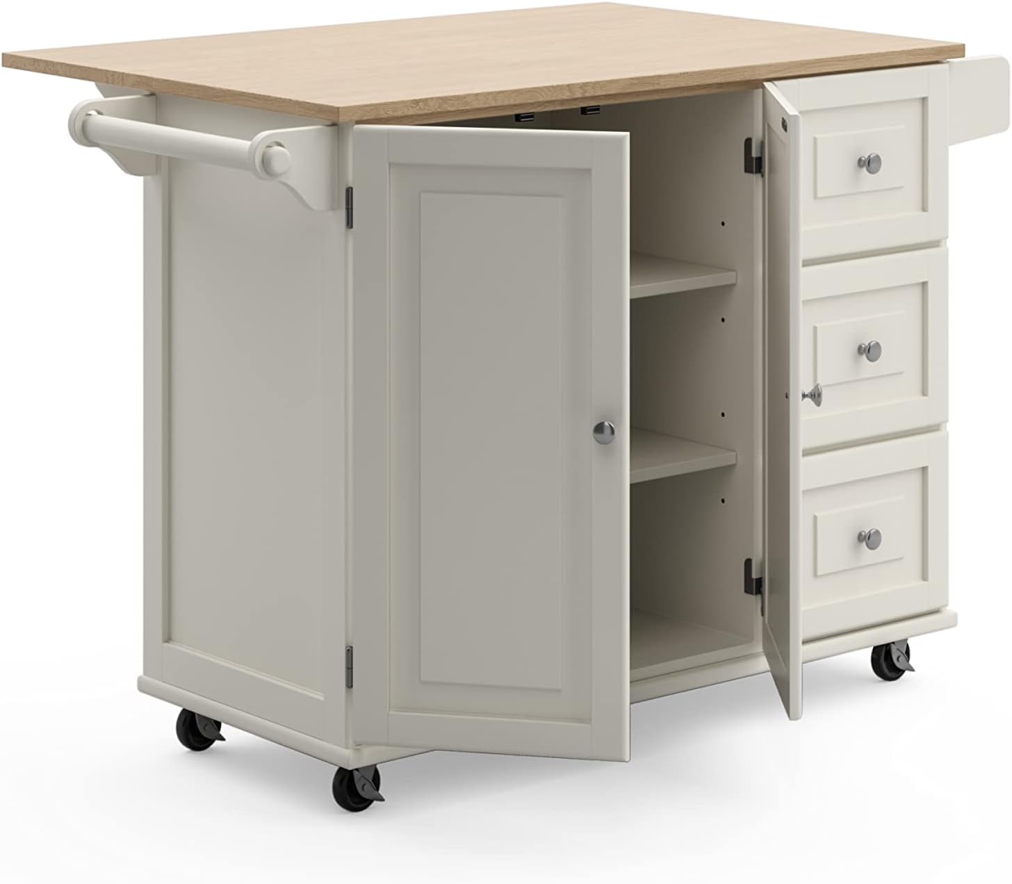 Homestyles Dolly Madison Mobile Kitchen Island Cart, Drop Leaf Breakfast Bar