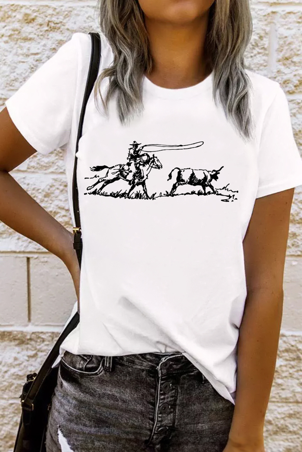 White Western Rodeo Graphic Casual T Shirt