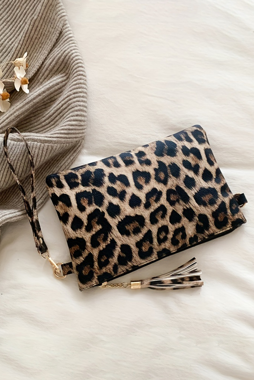 Chestnut Leopard/Cow Print Wrist Strap Zipped Wallet