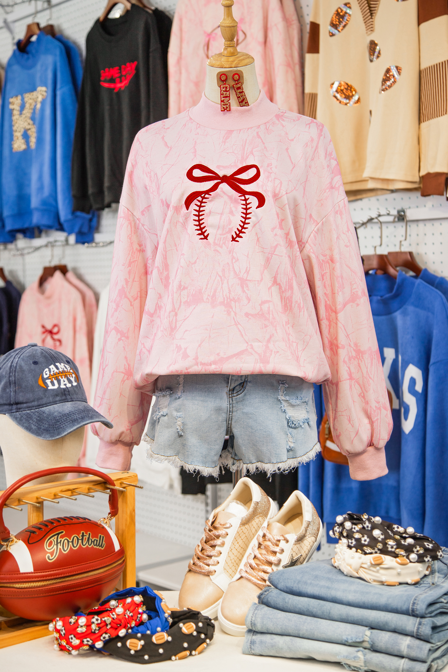 Pink Tie Dye Camo Sequin Love Heart Patched Mock Neck Sweatshirt