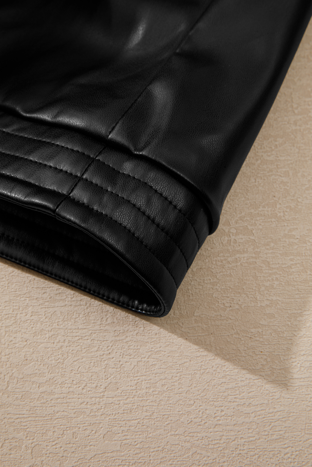Chestnut Solid Faux Leather Zipper Slim Fit Bomber Jacket