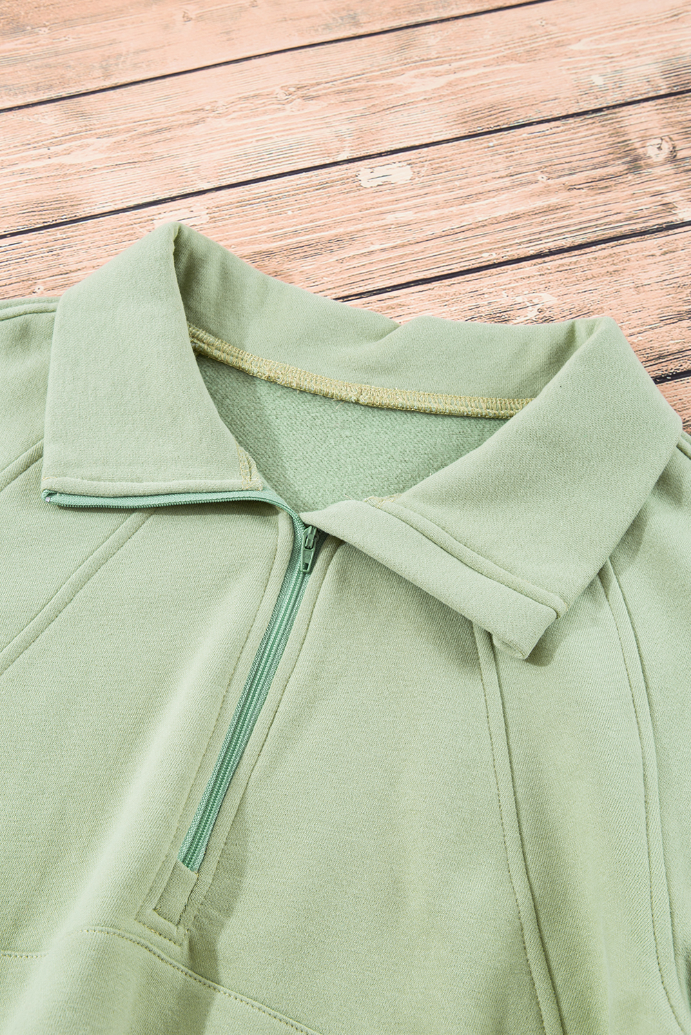 Smoke Green Fleece Lined Zip Up Stand Collar Thumbhole Sleeve Sweatshirt